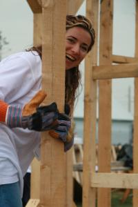 happy volunteer lady